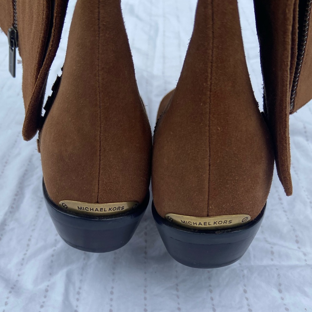 Michael Kors Malin Grommet Suede Leather Over The Knee Boots in Caramel - Picture 9 of 11